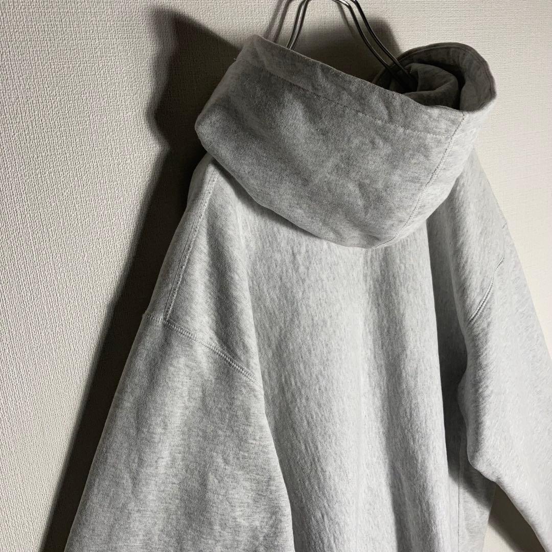 SUPREME プルオーバーパーカー ビッグロゴ 刺繍 アッシュグレー L.