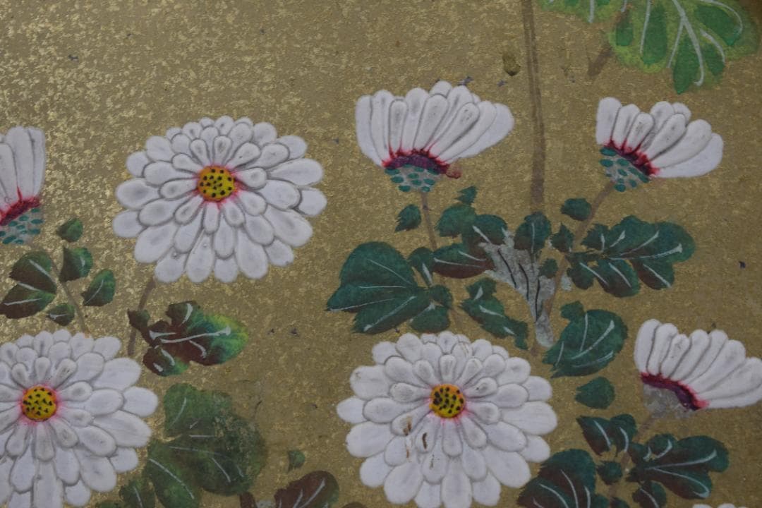 【模写】伊藤若冲/菊図/屏風ハガシ/二曲用マクリ/掛軸☆宝船☆Z-367