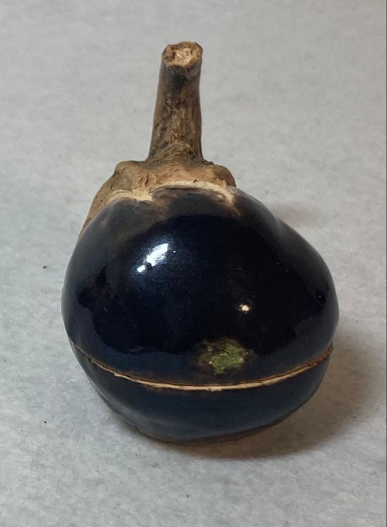 B394h「茄子 香合」佐々木二六作　共布共箱　松柏庵　天神蟹　愛媛　茶道具