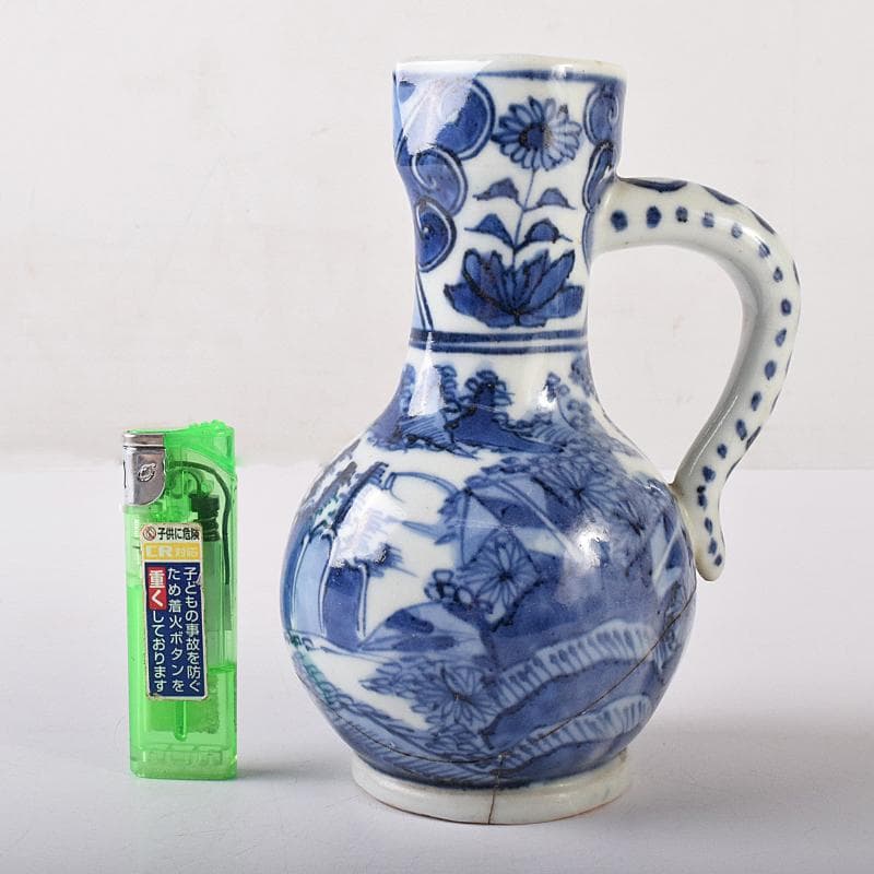 中国　青花　山水人物文　水注瓶　C　R7882