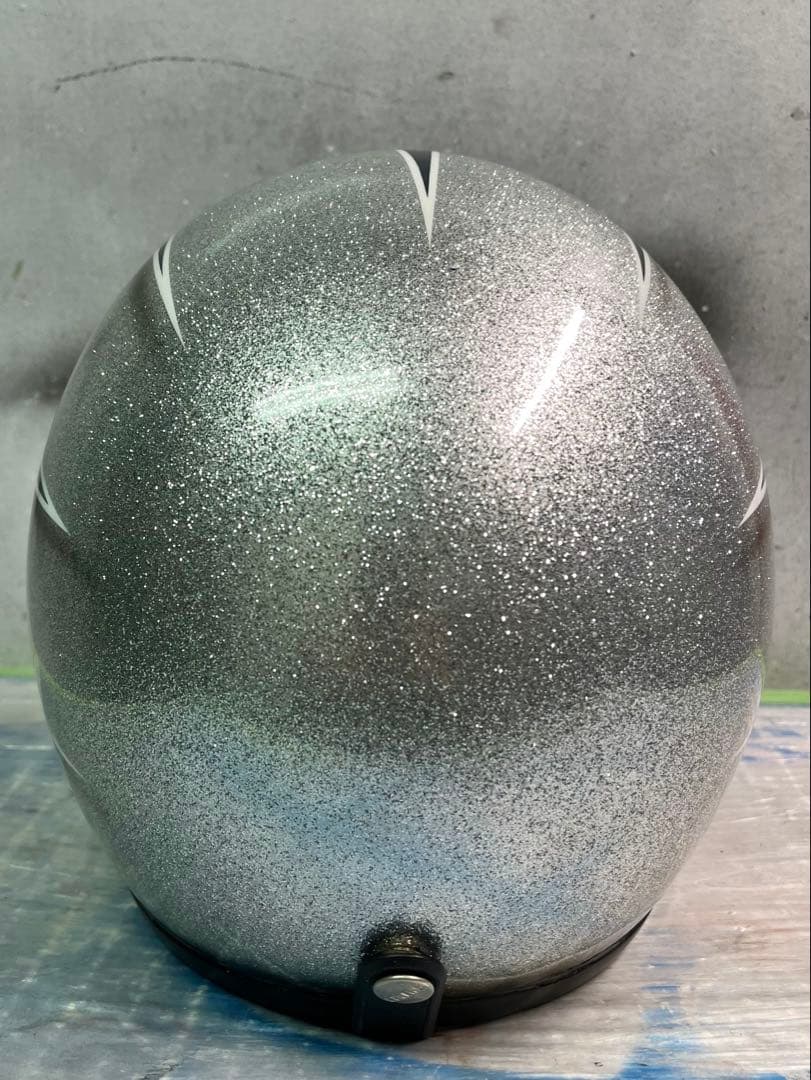 ジェットヘルメットスキャロップ柄ラメラメカスタムペイント　アメリカンハーレー