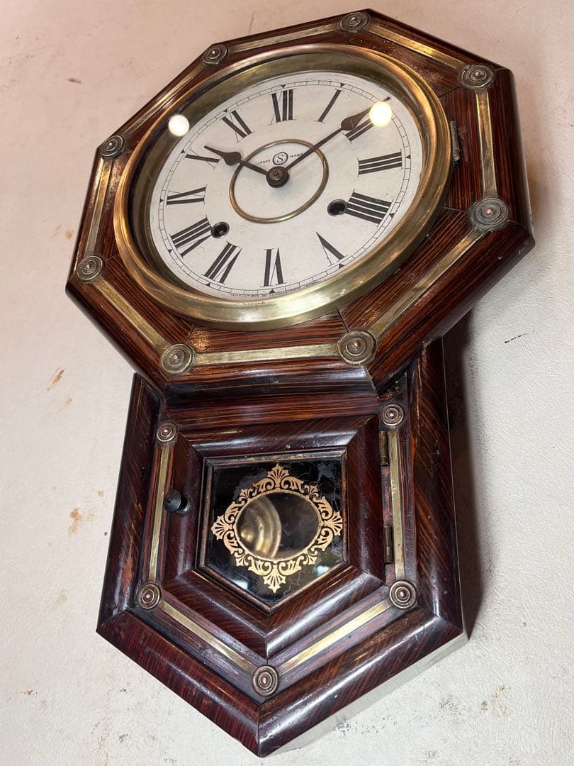 国産八角　鋲付　柱時計　古時計　振り子　アンティーク時計　レトロ　精工舎　雑貨
