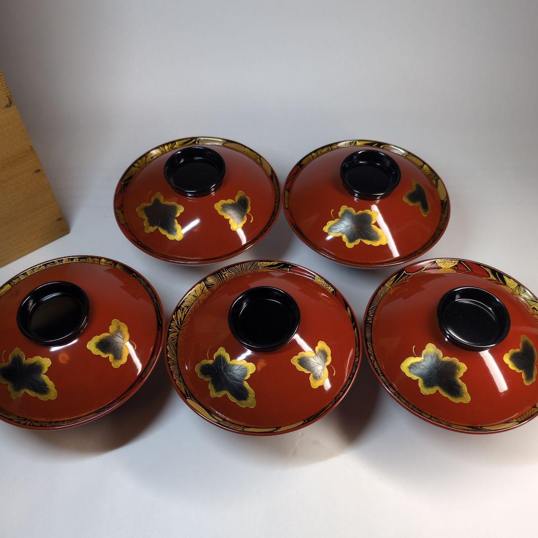特選　沈金　輪島塗　蒔絵付吸物椀　五客　年代物　骨董
