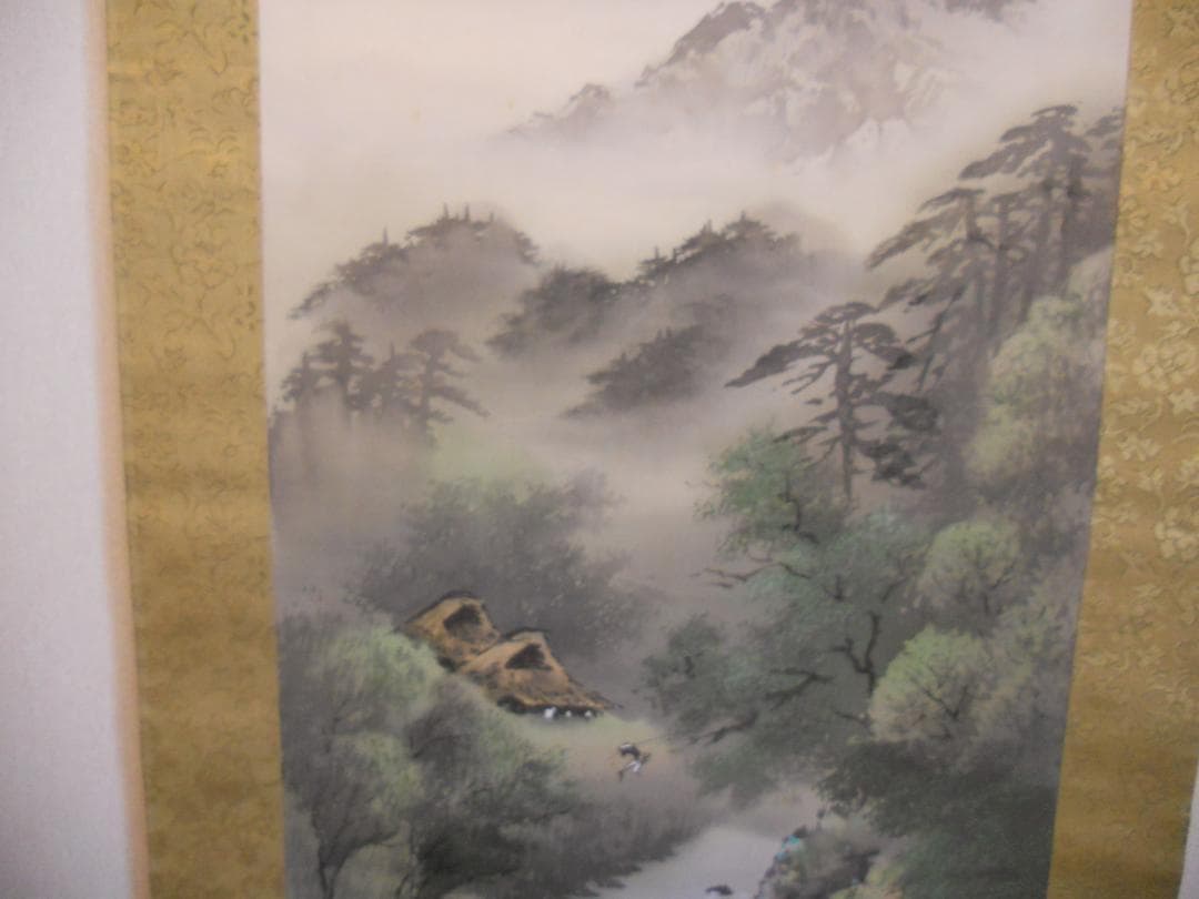 掛け軸 松観 彩色山水 絹本 希少 軸装 茶道具 掛軸 美品 です。