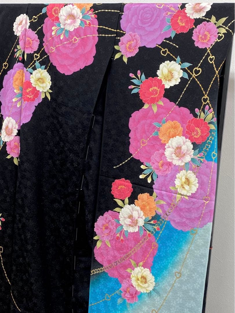 振袖 LeahDizon 仮絵羽 銀通し 刺繍 ストーン 正絹 未仕立て 八掛付