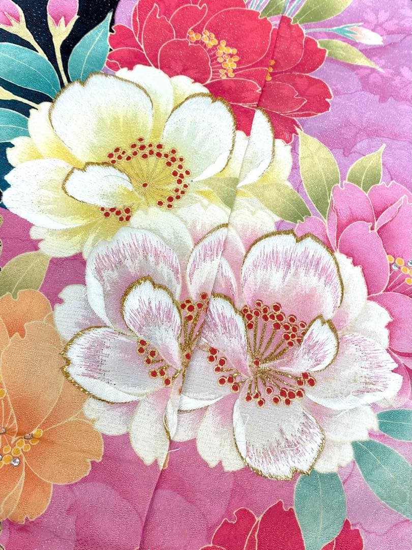 振袖 LeahDizon 仮絵羽 銀通し 刺繍 ストーン 正絹 未仕立て 八掛付