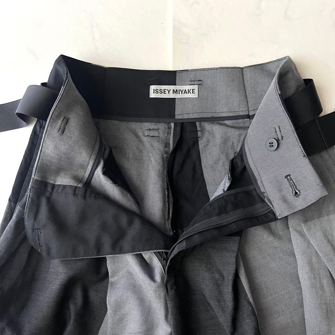 美品 イッセイミヤケ サルエルパンツ 変形 クレイジーパターン ベルト 2 M
