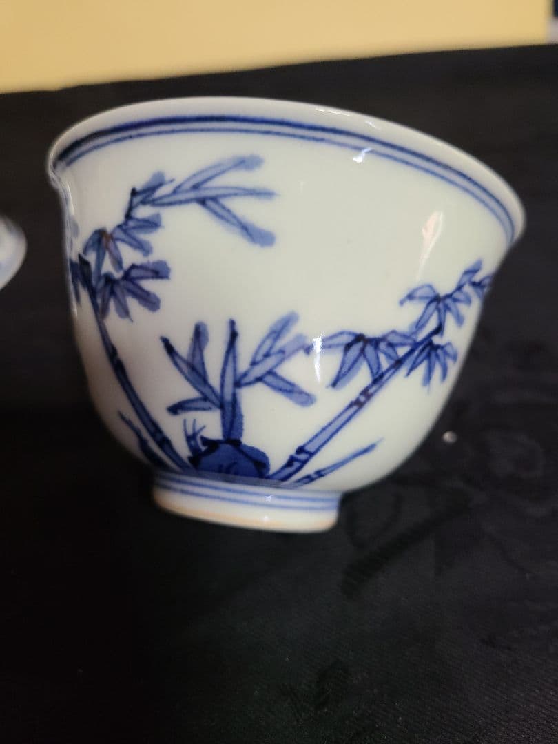 九谷焼須田菁華造染付写松竹梅汲出茶碗5客