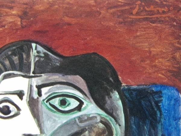 ピカソ、青い安楽椅子の女、希少画集画、新品額装付