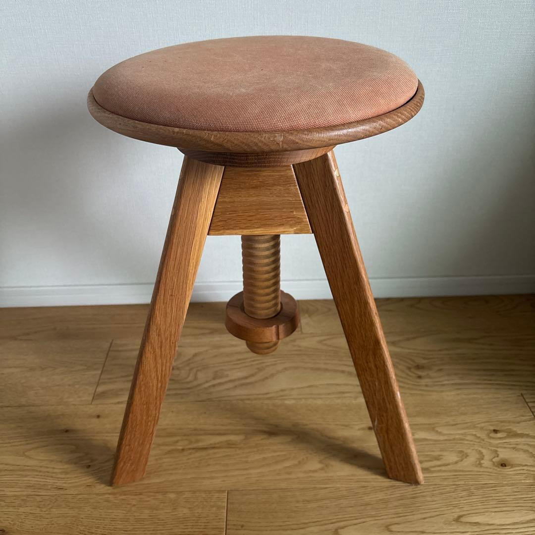 木製円形スツール 高さ調整可能