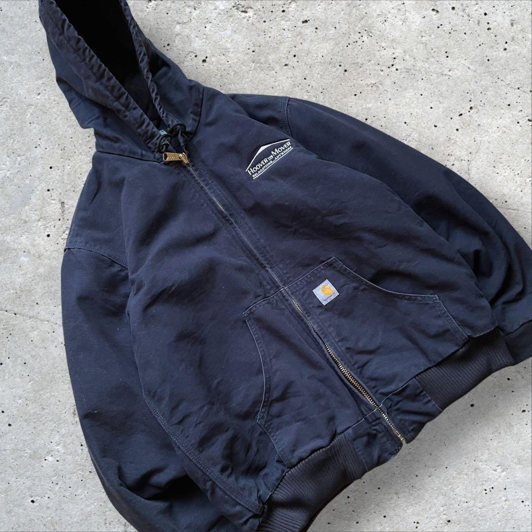 【00s】USA製carharttアクティブジャケット　ダック地　企業ロゴ