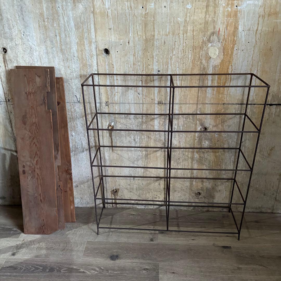 ヴィンテージ　オープンシェルフ　アイアンフレーム×古材　インダストリアル
