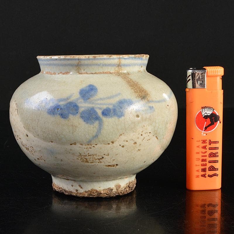 朝鮮美術　李朝　高麗白磁　染付　花文　小壷　M　R7500