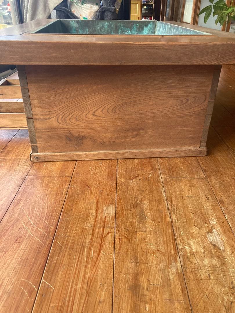 アンティーク 長火鉢 木製 銅火鉢 欅（ケヤキ） 時代家具古民具大型74センチ