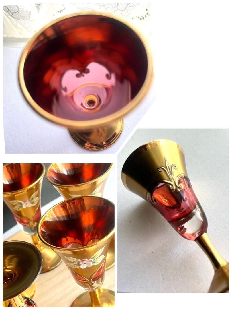 イタリア　　ベネチアングラス　 ヴィンテージ　シャンパングラス　　　（3個）