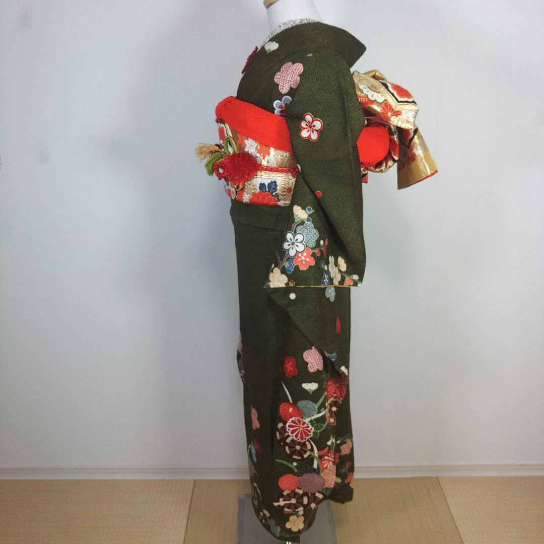格安！　振袖フルセット　10点　成人式　結婚式　前撮り　グリーン　カーキ　総絞り