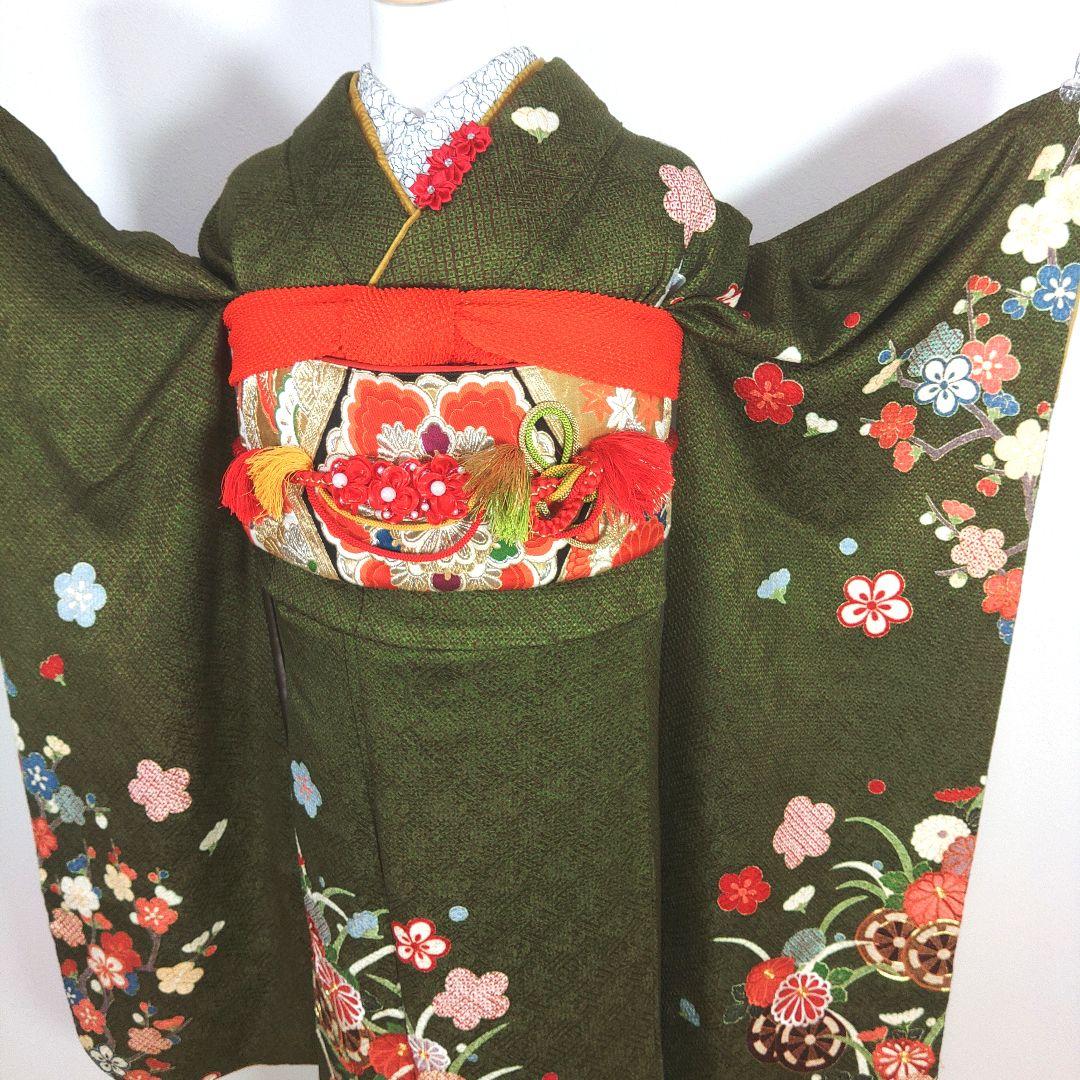 格安！　振袖フルセット　10点　成人式　結婚式　前撮り　グリーン　カーキ　総絞り