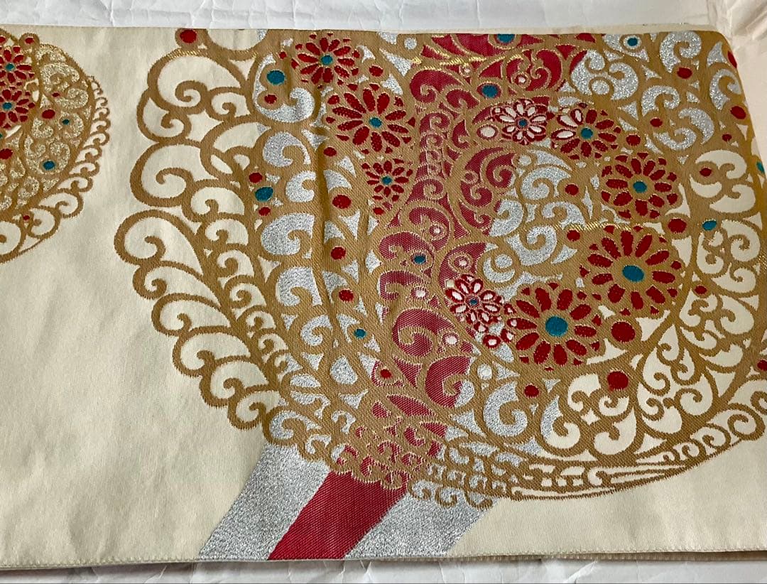 【美品】ふりふ振袖＊希少　青と赤のストライプ 花柄 金線あり