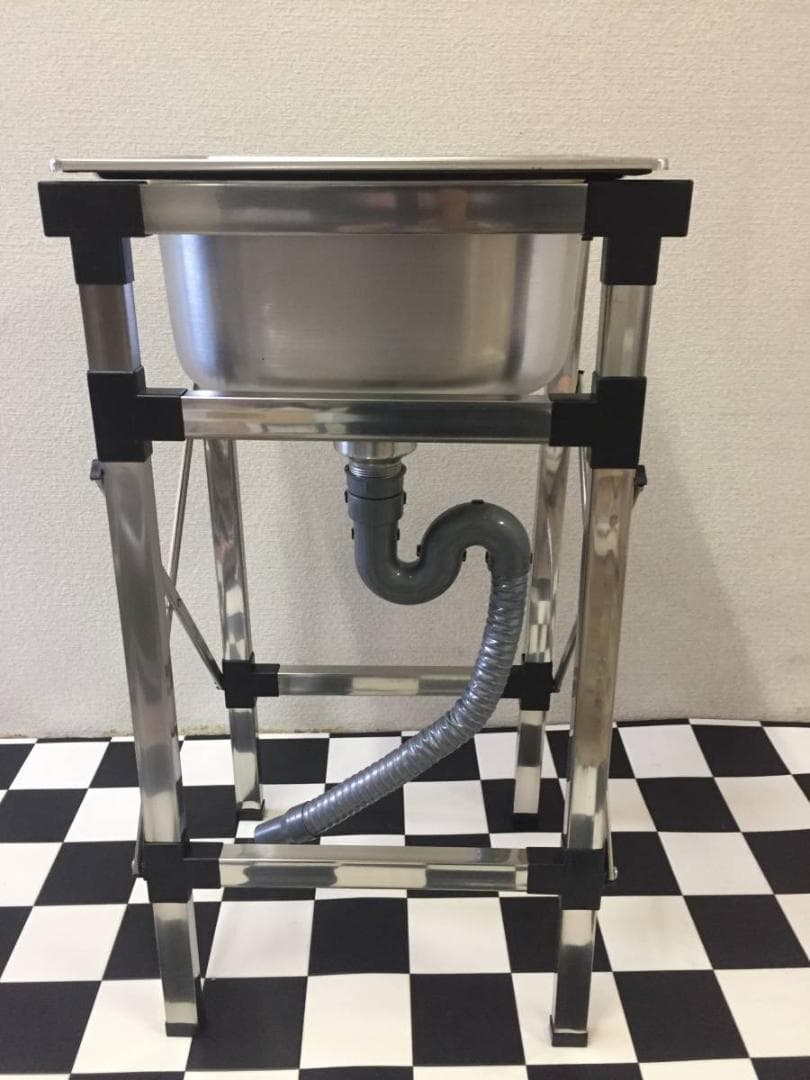 ステンレス製簡易流し台 シンク 　角パイプ脚付き 洗い桶　ガーデニングシンク