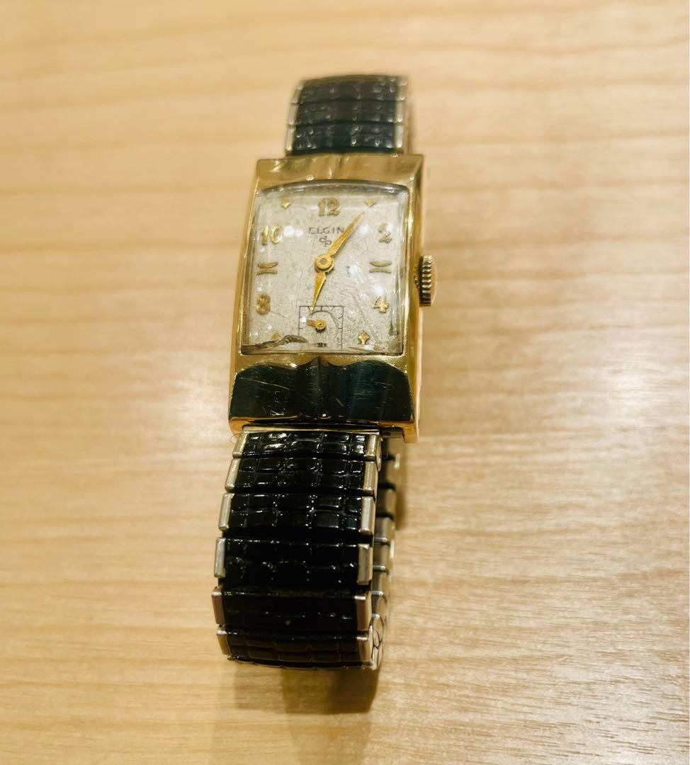 ELGIN ヴィンテージ手巻き時計 ゴールド/ブラック［稼動品］手巻き
