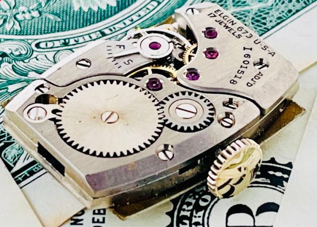 ELGIN ヴィンテージ手巻き時計 ゴールド/ブラック［稼動品］手巻き