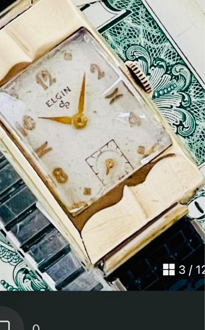 ELGIN ヴィンテージ手巻き時計 ゴールド/ブラック［稼動品］手巻き