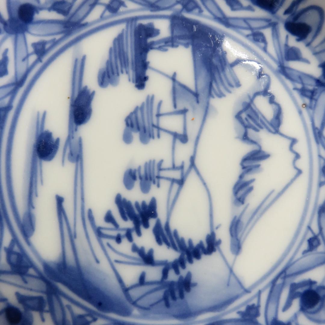 小皿 7枚 富士山 染付 古伊万里 山水 巻物 角皿 変形皿 江戸　バラ売り可