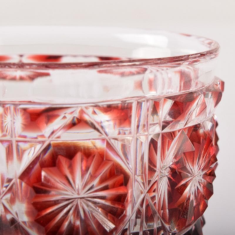 薩摩ガラス工芸作　島津薩摩切子　色被せガラス　切子猪口　共布共箱　D　R8099