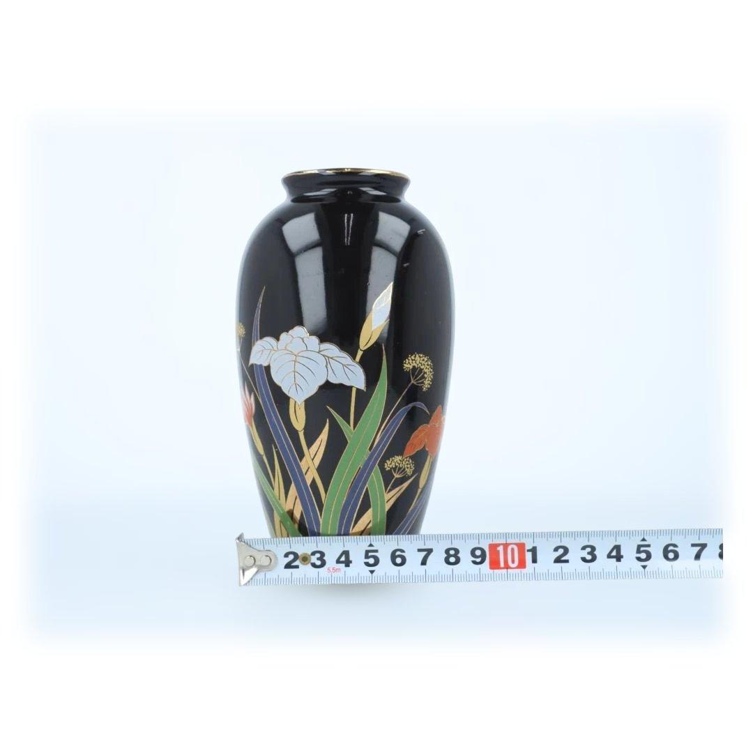 【美品】黒地 花柄 金彩 花瓶 陶器 インテリア 和洋兼用