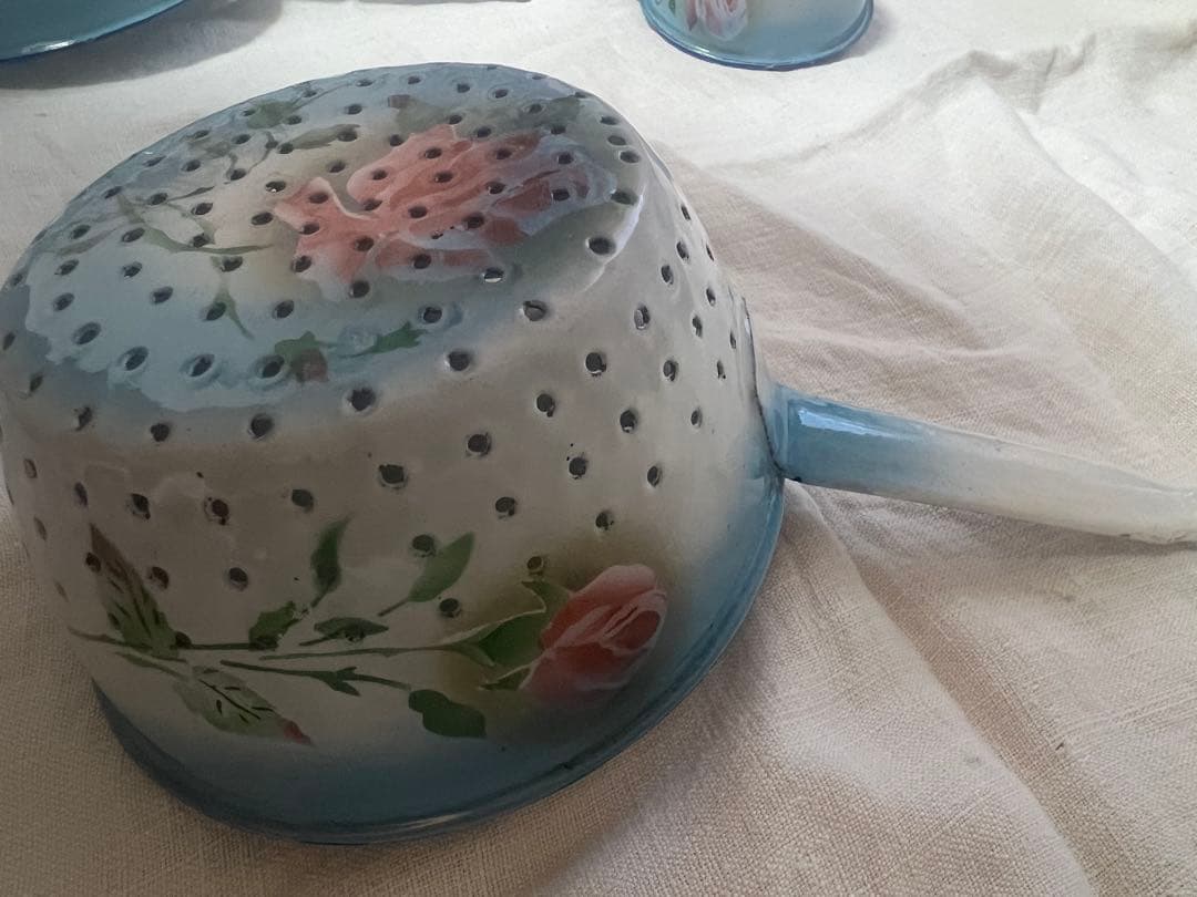 美品♡フランスアンティーク　ホーロー　薔薇　ウェディングセット　コランダー　鍋