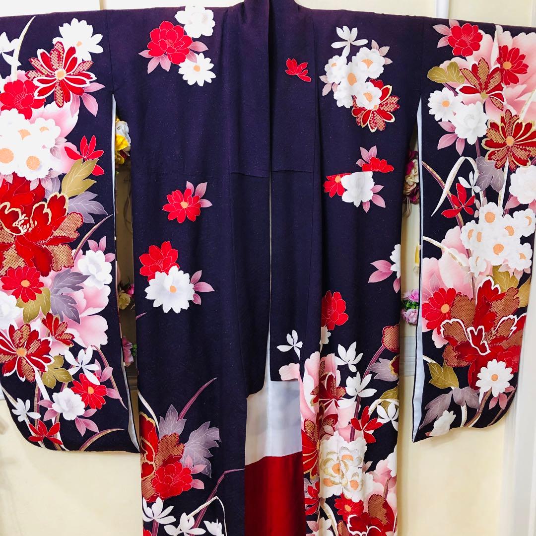 正絹振袖❤️豪華紫ラメキッラキラの煌びやか⭐︎デザイン最高秀品