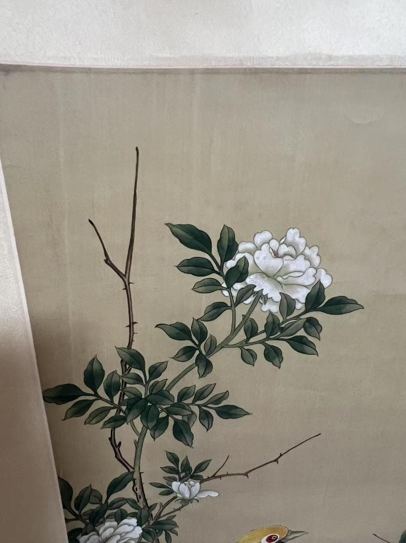 田中 野夫専用 水墨肉筆　錦鶏花葉太湖石図　南田沈銓 掛軸 中国美術(Y-12)