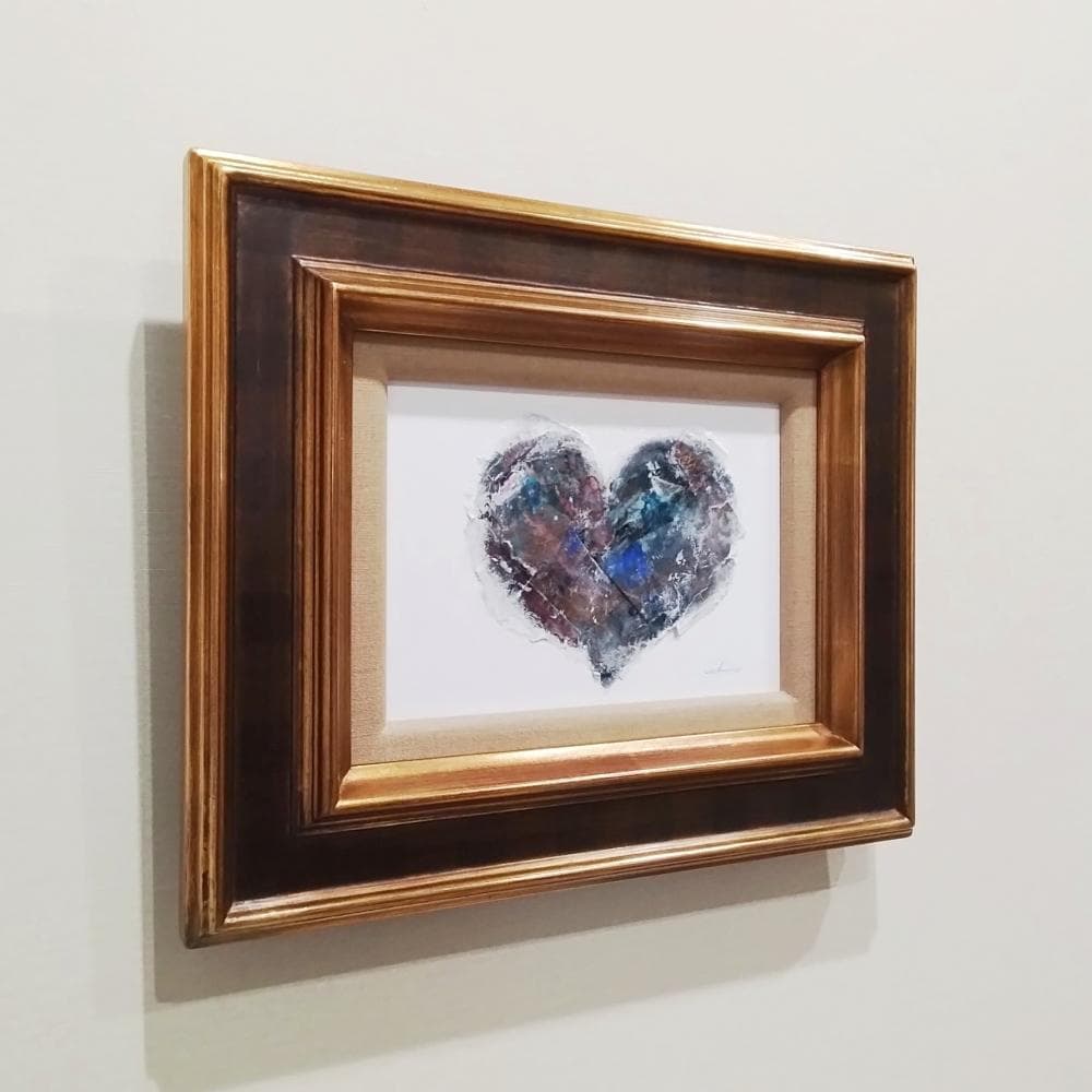 内野隆文　ハート　抽象絵画　パネルにミクストメディア　現代アート　額縁　真作