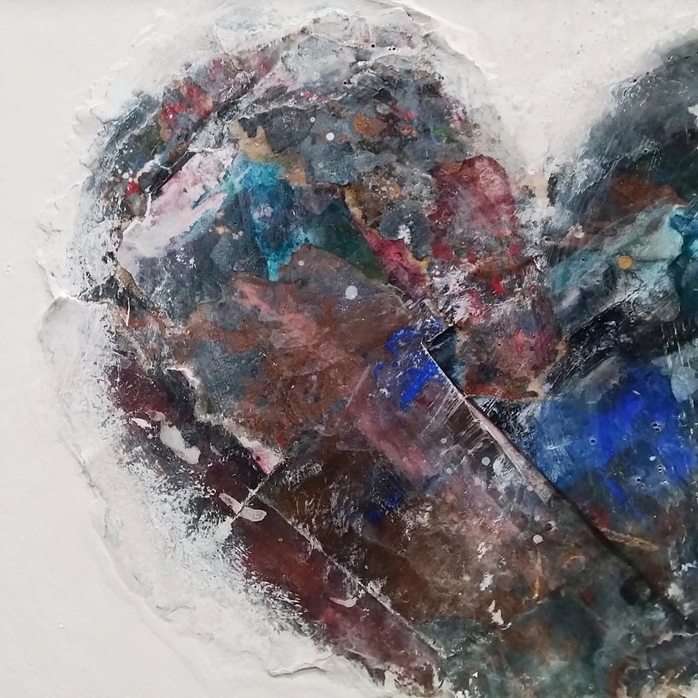 内野隆文　ハート　抽象絵画　パネルにミクストメディア　現代アート　額縁　真作