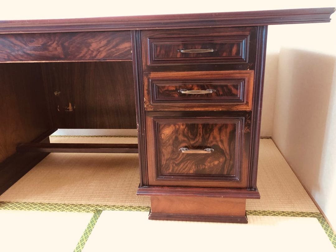 特大サイズ アンティーク書斎机 本体のみの組み立て 強化ガラス付き！