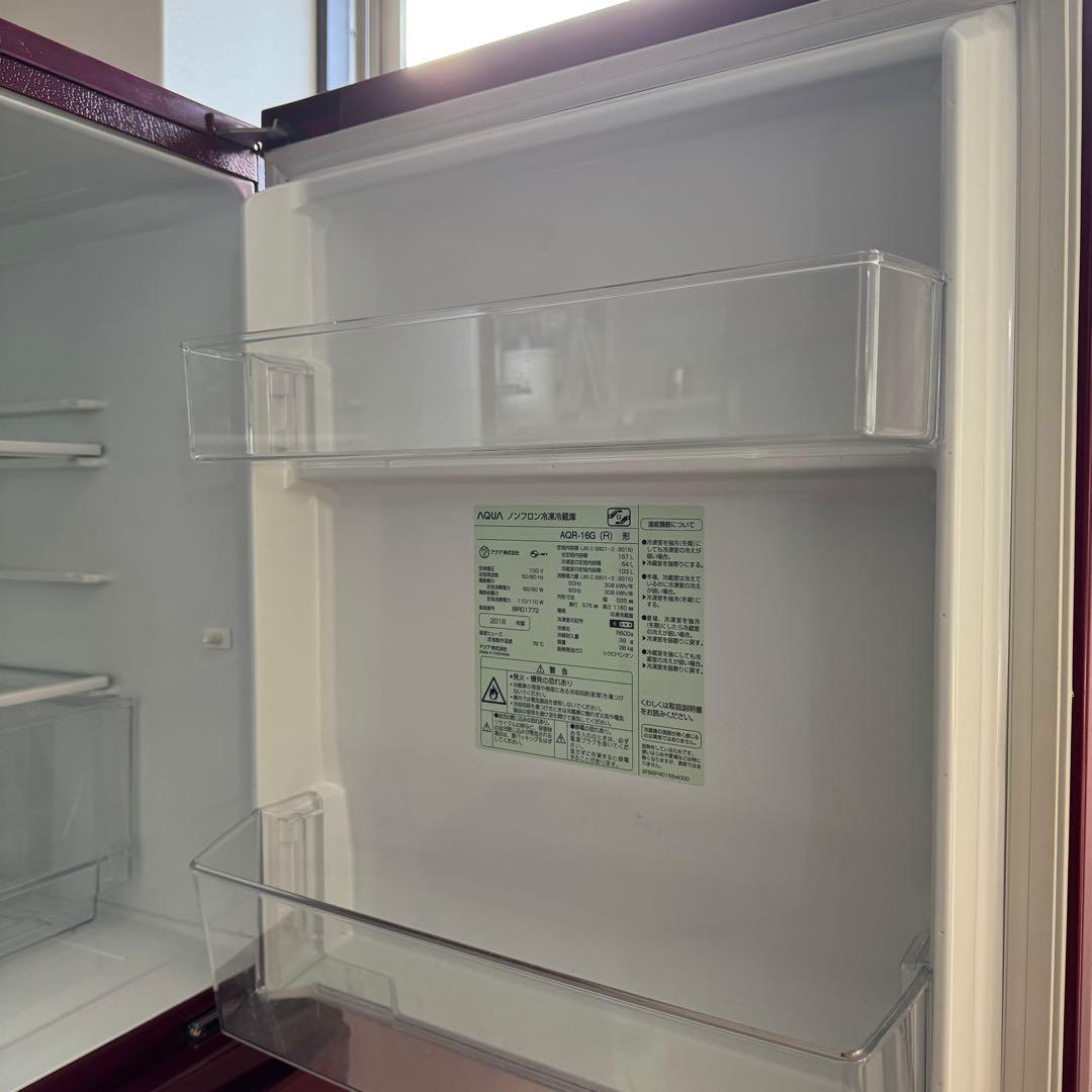中古2ドア 冷蔵庫 アクア aqa-16g 2018年製 取扱説明書あり