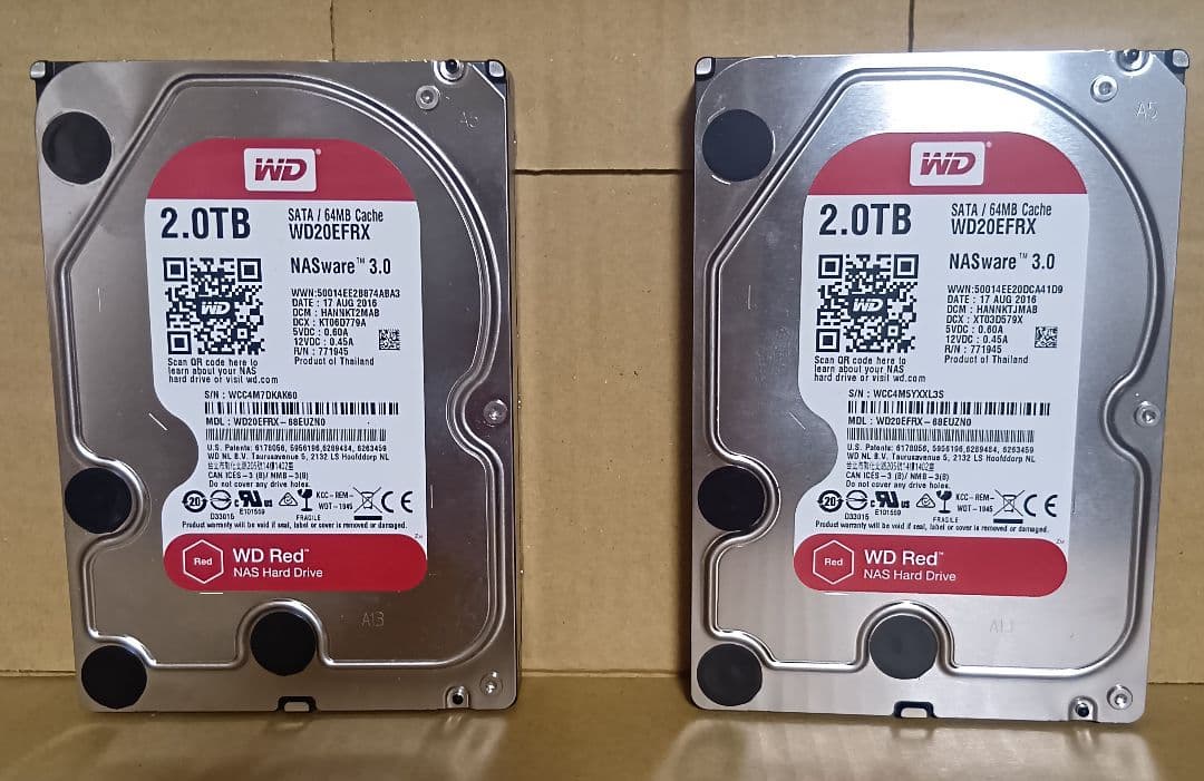 WD RED NAS ware 3.0 2TB 2台