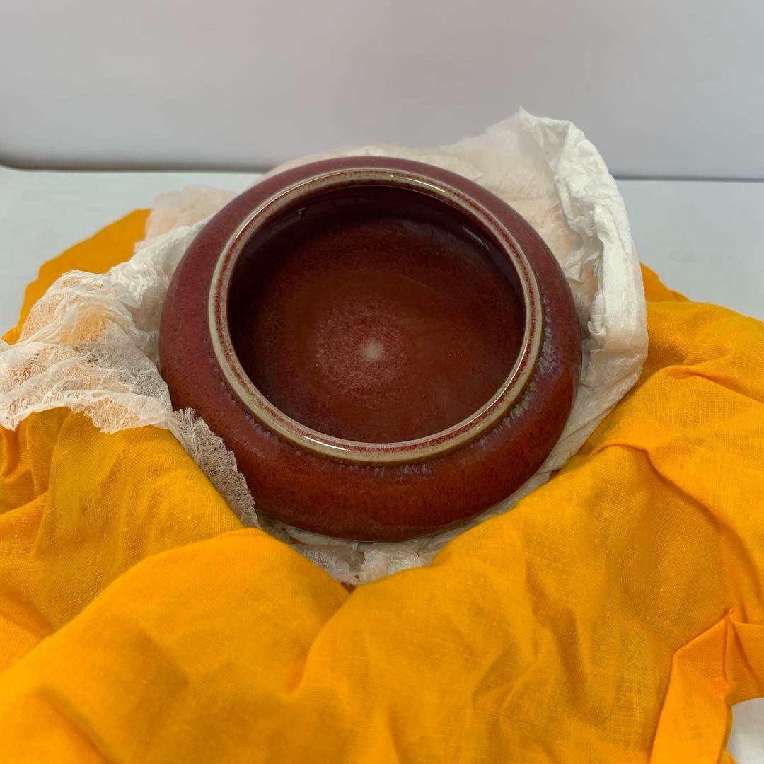 中国美術　紅釉　水盂　送料込み