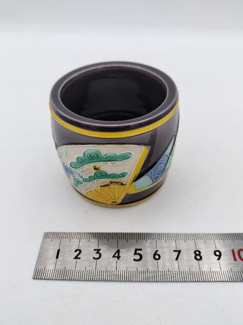 c565 皆具 紫交趾 扇面 平安清鳳 木箱 茶道具 古物