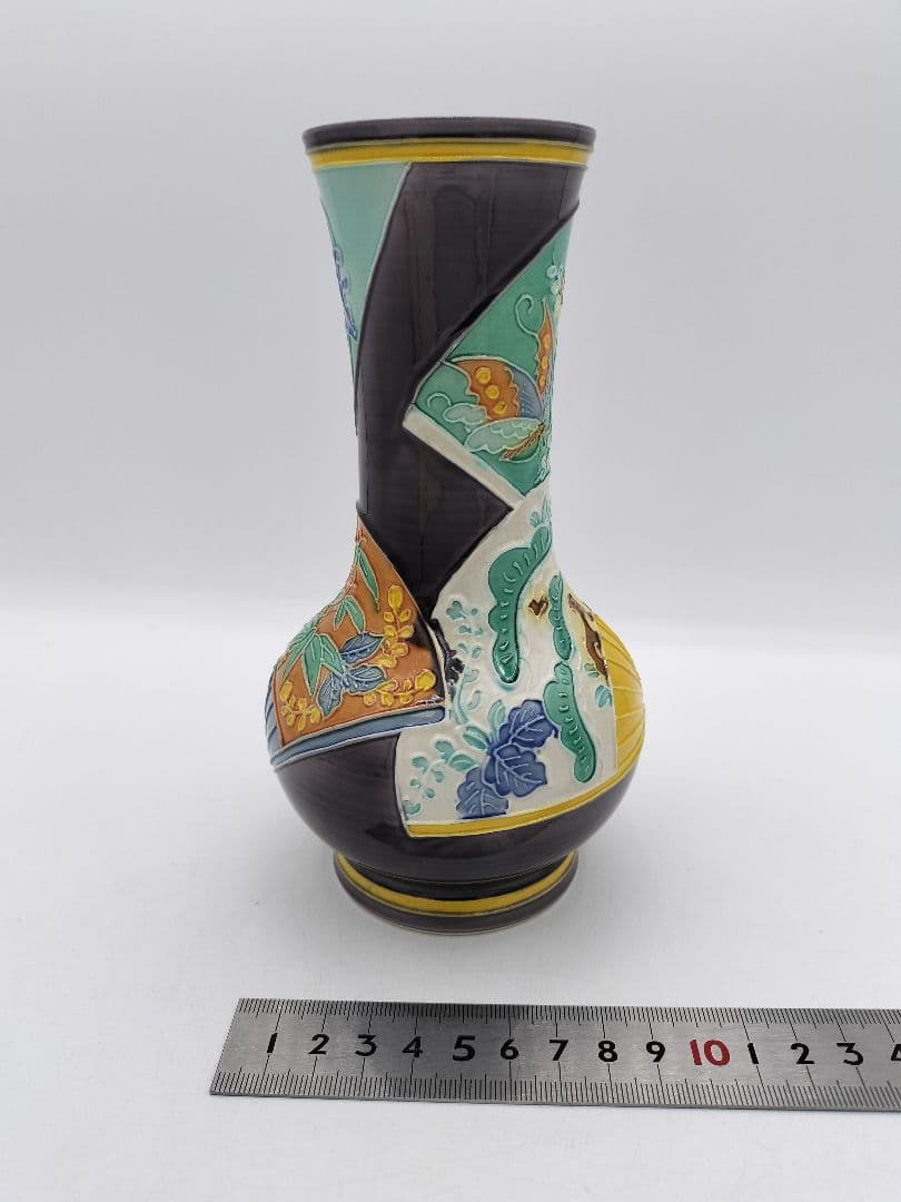 c565 皆具 紫交趾 扇面 平安清鳳 木箱 茶道具 古物