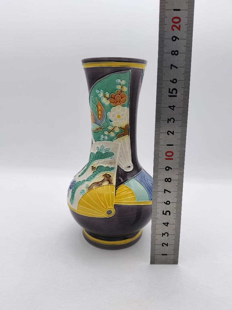 c565 皆具 紫交趾 扇面 平安清鳳 木箱 茶道具 古物