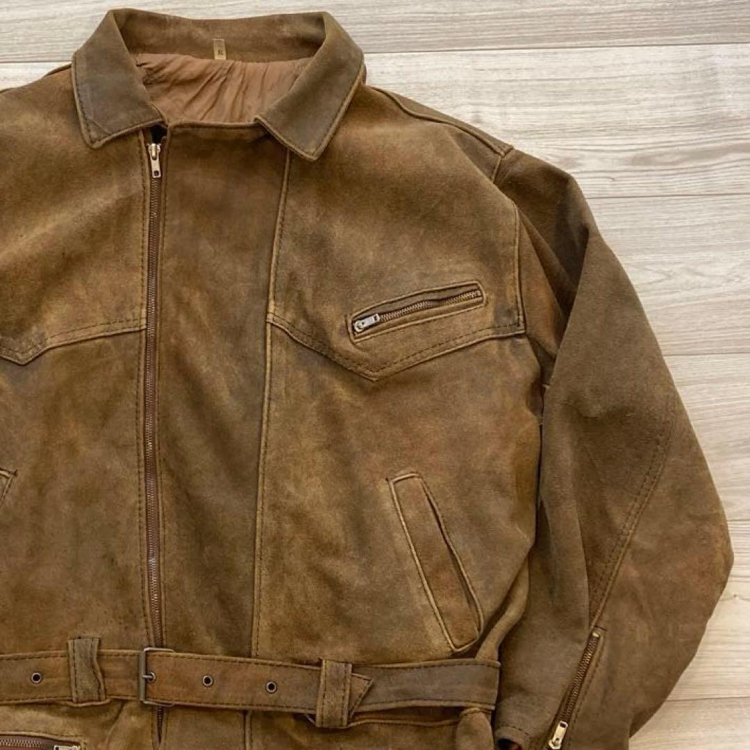 ライダース　スウェード　本革　バイシクルジャケット　ユーロ　アウンノン　80s