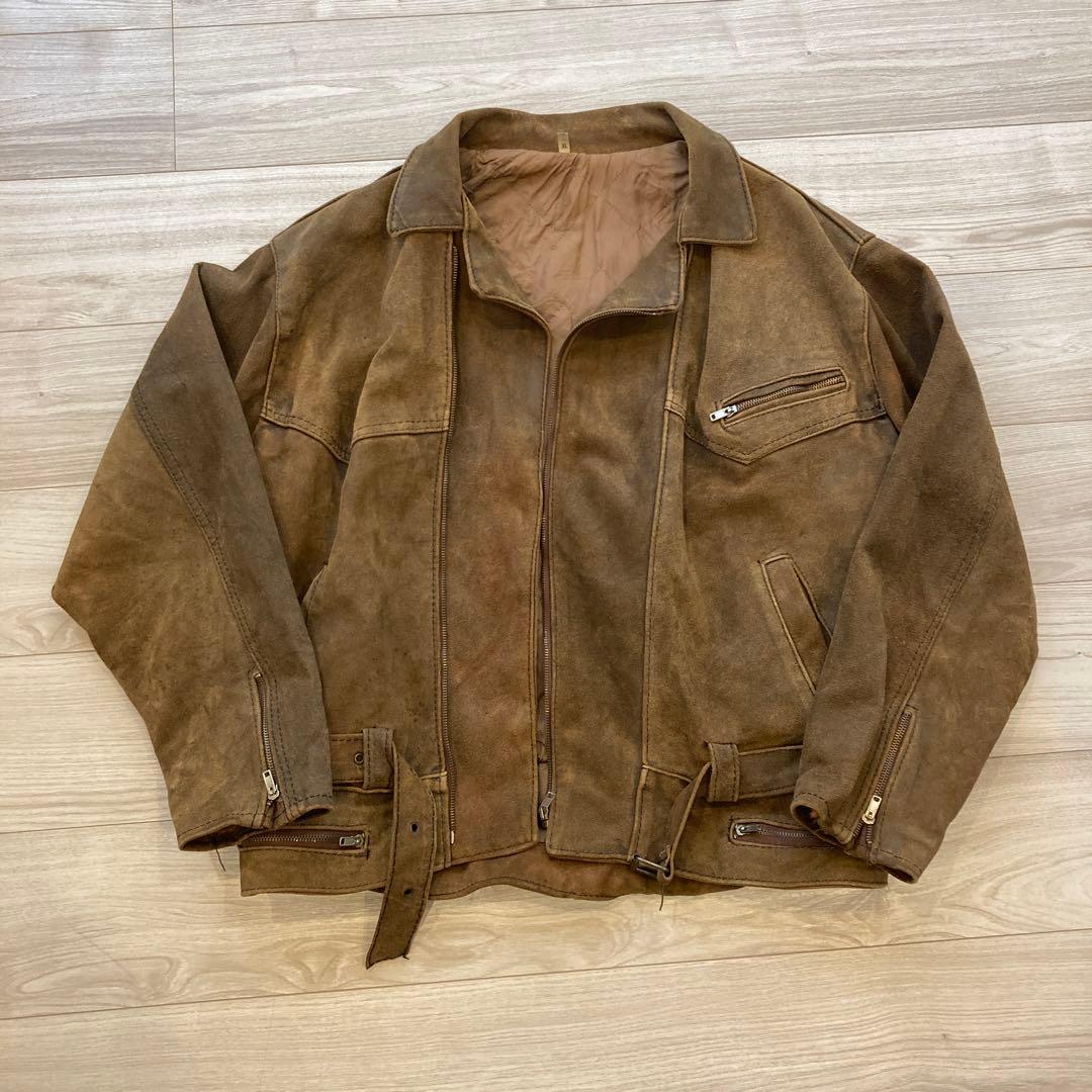 ライダース　スウェード　本革　バイシクルジャケット　ユーロ　アウンノン　80s