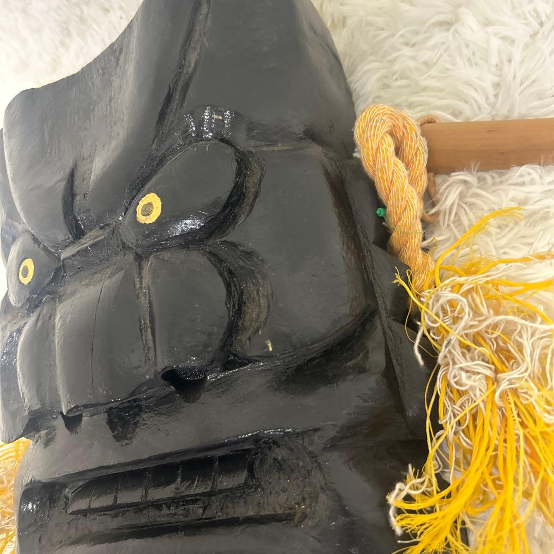 【美品】釜神様　神面　お面　木彫り　大サイズ　能面　工芸　古民家　壁掛け　守り神