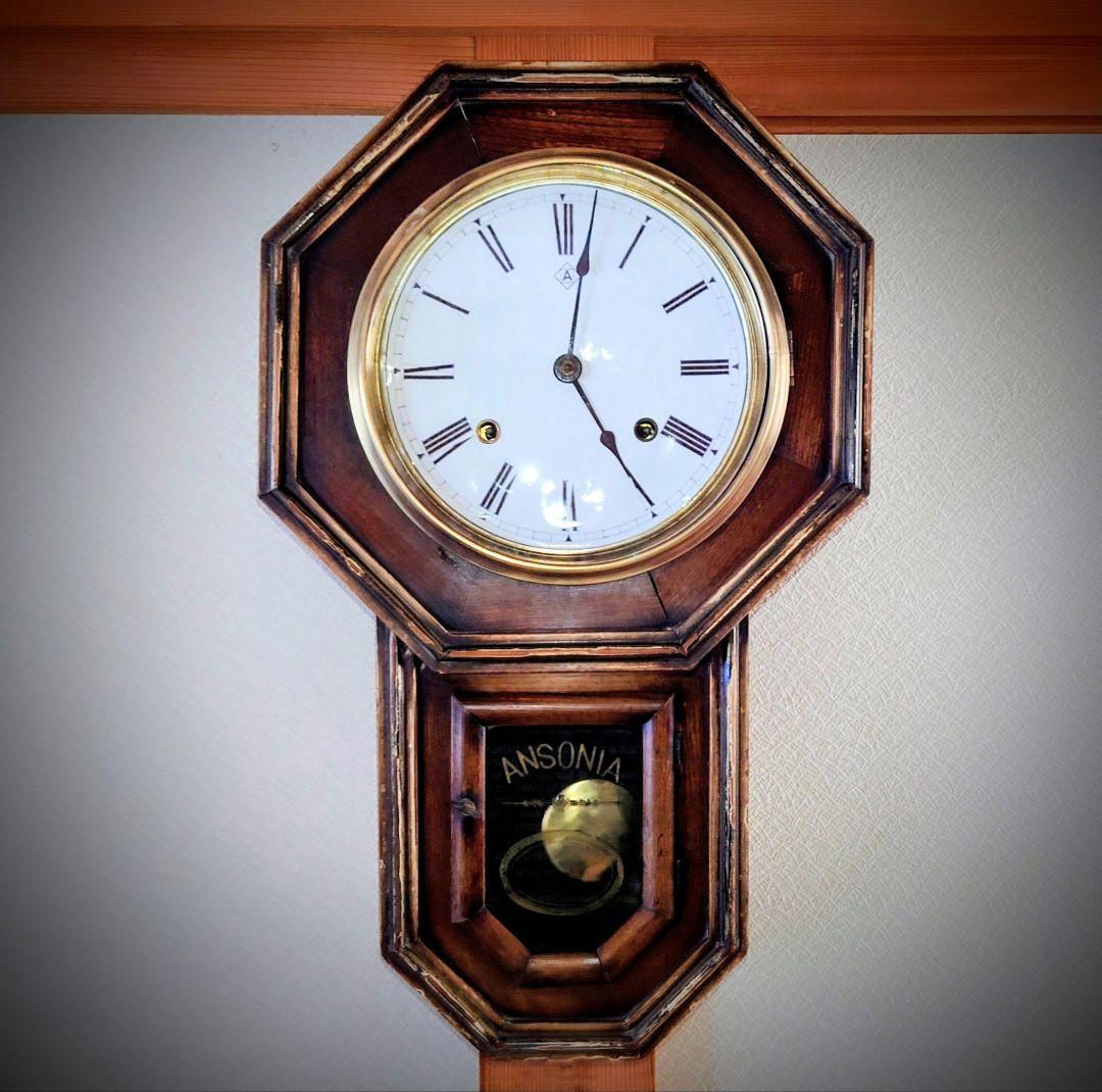 〈完動・美品〉アンソニア　八角合長ゼンマイ振り子時計　アンティーク古時計