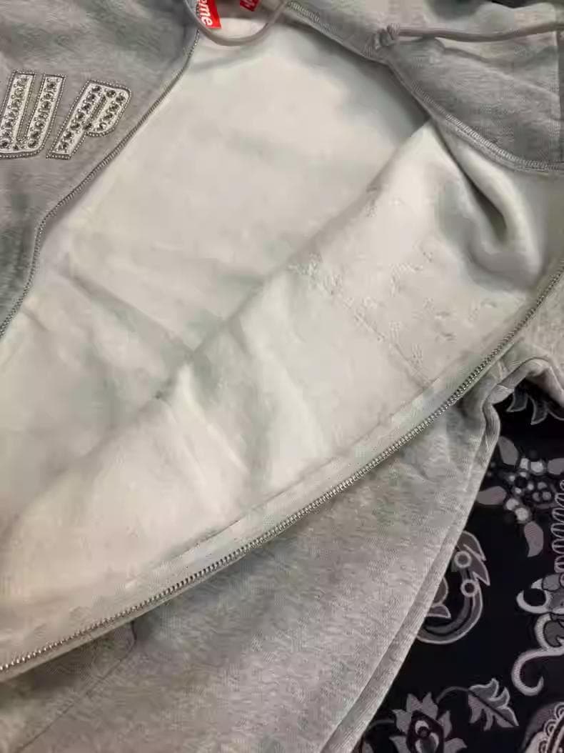 Supreme ストーン装飾 ジップアップパーカー グレー