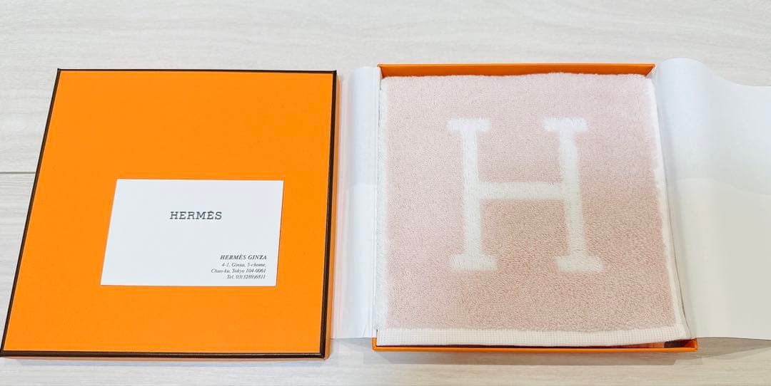 新品☆HERMES エルメス ピンク Hロゴ タオルハンカチ