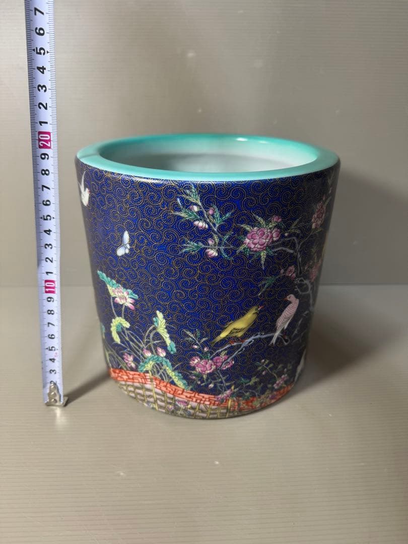 2363 中国骨董　大清乾隆年製銘　花鳥文　火鉢　時代物