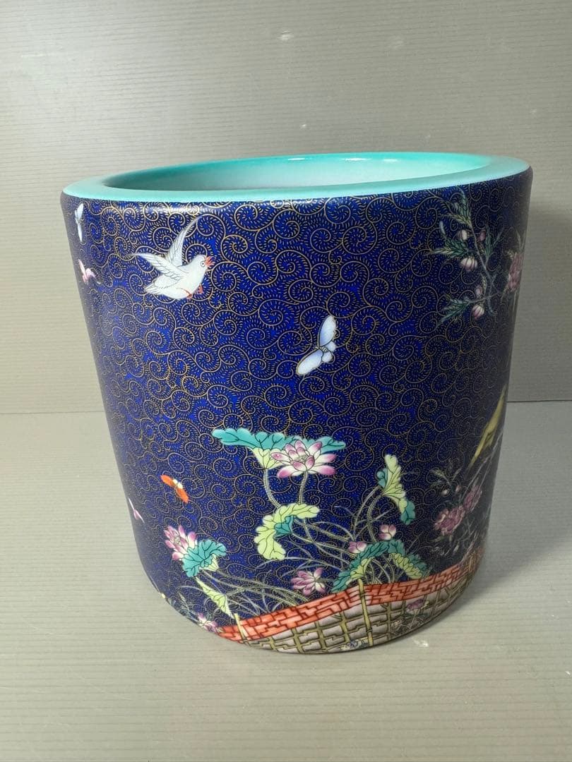 2363 中国骨董　大清乾隆年製銘　花鳥文　火鉢　時代物