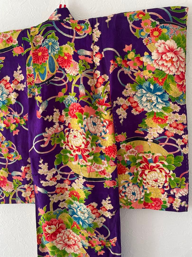 七五三　2歳３歳　正絹アンティークお着物セット　ふわふわチュール